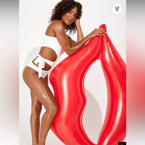 Lulu’s Just Add Water White Ribbed One-Shoulder Side-Tie Swimsuit - Picture 4 of 8